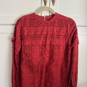 Leon & Harper Red Lace Blouse
